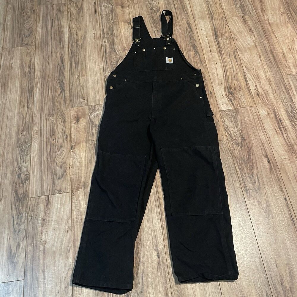 Carhartt Double Knee Bib Overalls Mens 44x30 Black Duck Work Carpenter Utility